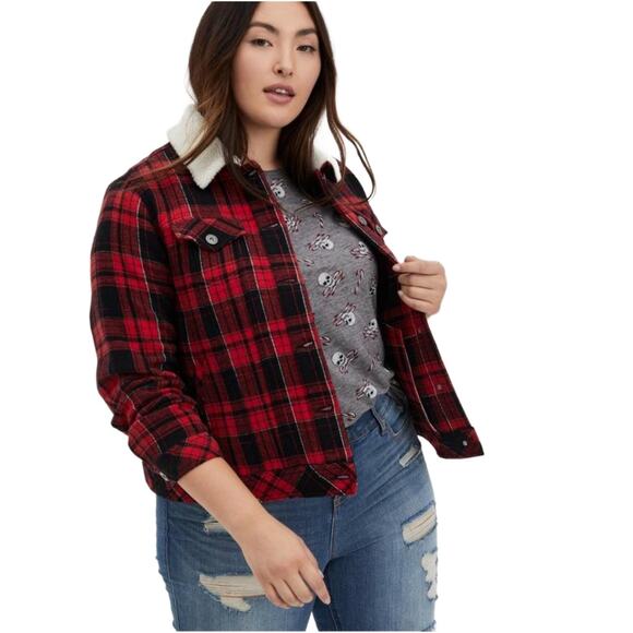 Torrid Red Plaid Trucker Jacket Sherpa Collar size 2X or 3X? - Picture 3 of 13
